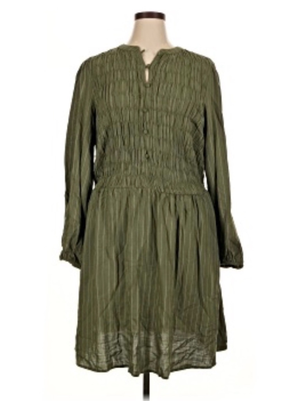 Ava & Viv Olive Green Long Sleeve Smocked Waist Dress NWT
